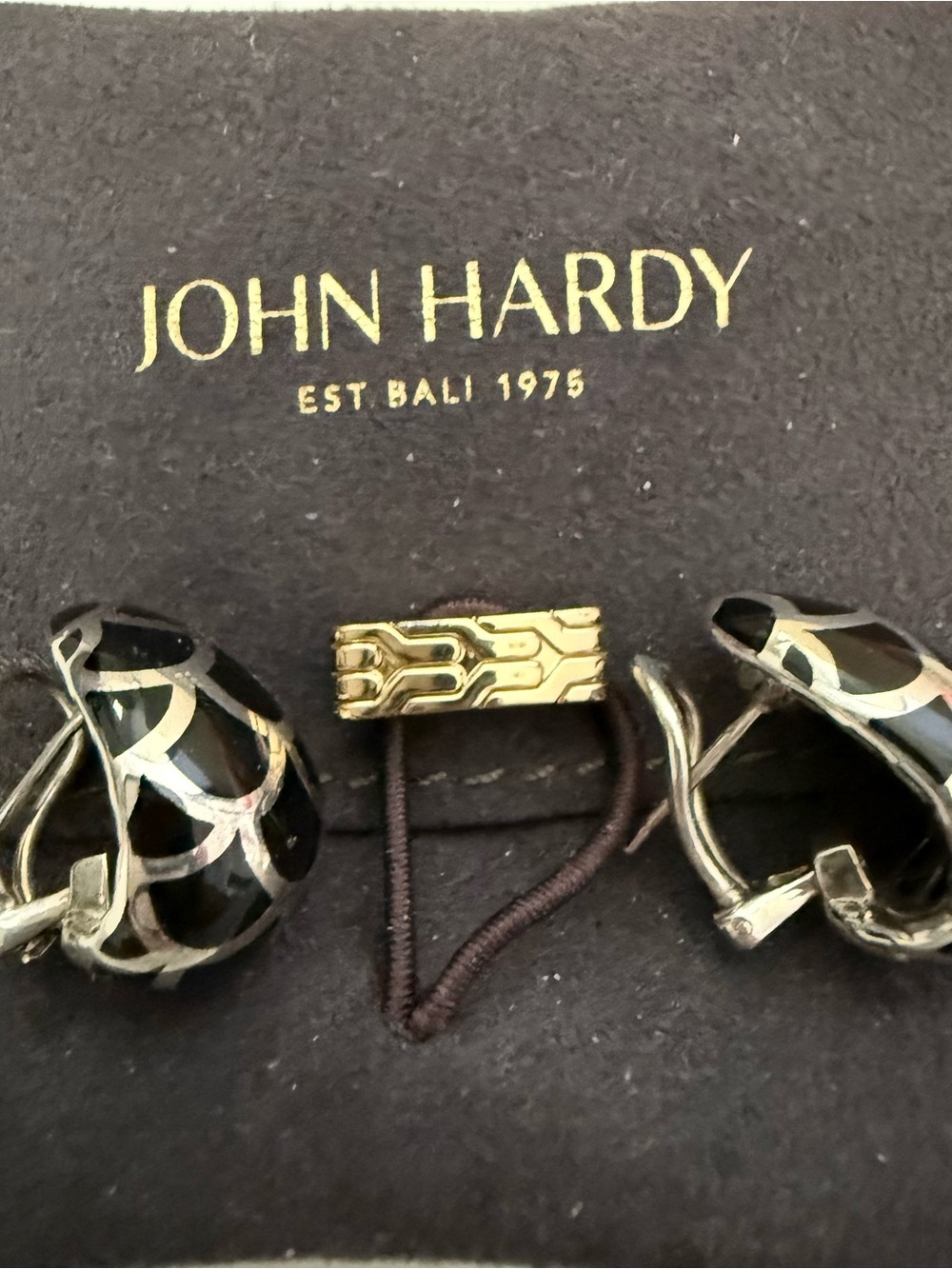 John Hardy Black Enamel and silver French back earrings